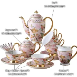 Feast u0026 Flair Küche & Esszimmer-Pink Bird Teeservice – Teekanne, Tassen und Krug aus Bone China
