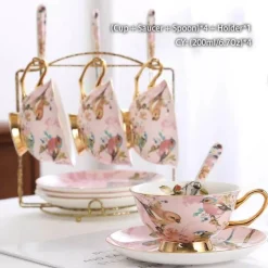 Feast u0026 Flair Küche & Esszimmer-Pink Bird Teeservice – Teekanne, Tassen und Krug aus Bone China