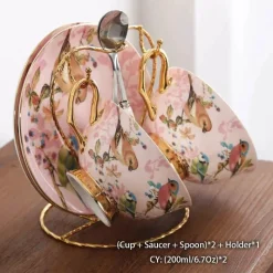 Feast u0026 Flair Küche & Esszimmer-Pink Bird Teeservice – Teekanne, Tassen und Krug aus Bone China