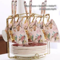 Feast u0026 Flair Küche & Esszimmer-Pink Bird Teeservice – Teekanne, Tassen und Krug aus Bone China