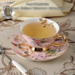 Feast u0026 Flair Küche & Esszimmer-Pink Bird Teeservice – Teekanne, Tassen und Krug aus Bone China