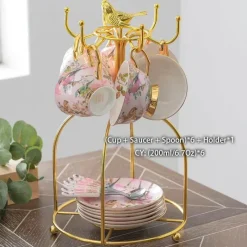 Feast u0026 Flair Küche & Esszimmer-Pink Bird Teeservice – Teekanne, Tassen und Krug aus Bone China