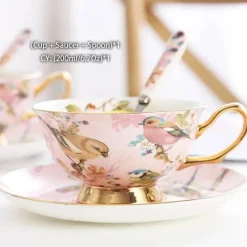 Feast u0026 Flair Küche & Esszimmer-Pink Bird Teeservice – Teekanne, Tassen und Krug aus Bone China