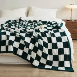 Cozy Haven Bettzeug-Plüschdecke mit Schachbrettmuster – weicher Überwurf für Sofa und Heimdekoration