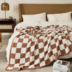 Cozy Haven Bettzeug-Plüschdecke mit Schachbrettmuster – weicher Überwurf für Sofa und Heimdekoration