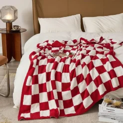 Cozy Haven Bettzeug-Plüschdecke mit Schachbrettmuster – weicher Überwurf für Sofa und Heimdekoration