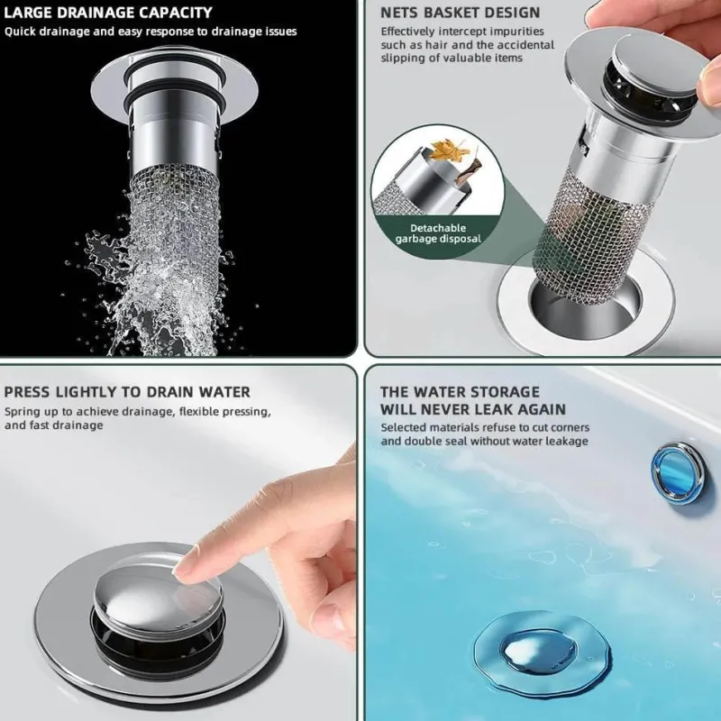 Tranquil Waters Badezimmer|Küche & Esszimmer-Pop-up-Spülbeckensieb – Abflussabdeckung gegen Verstopfung