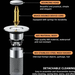 Tranquil Waters Badezimmer|Küche & Esszimmer-Pop-up-Spülbeckensieb – Abflussabdeckung gegen Verstopfung