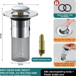 Tranquil Waters Badezimmer|Küche & Esszimmer-Pop-up-Spülbeckensieb – Abflussabdeckung gegen Verstopfung