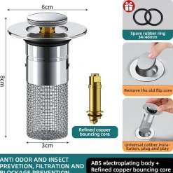 Tranquil Waters Badezimmer|Küche & Esszimmer-Pop-up-Spülbeckensieb – Abflussabdeckung gegen Verstopfung