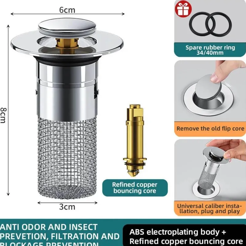 Tranquil Waters Badezimmer|Küche & Esszimmer-Pop-up-Spülbeckensieb – Abflussabdeckung gegen Verstopfung