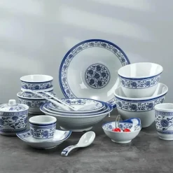 Elegance at the Table Küche & Esszimmer-Porzellan-Geschirrset - Blau-weißes Imitationsgeschirr