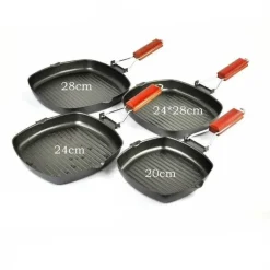 Elegance at the Table Küche & Esszimmer-Quadratische antihaftbeschichtete Grillpfanne aus Gusseisen mit klappbarem Holzgriff zum Grillen