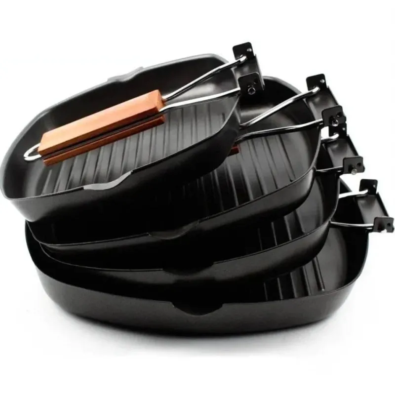 Elegance at the Table Küche & Esszimmer-Quadratische antihaftbeschichtete Grillpfanne aus Gusseisen mit klappbarem Holzgriff zum Grillen