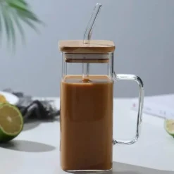 Plates u0026 More Küche & Esszimmer-Quadratischer Glasbecher – 400 ml, mikrowellengeeignet, Kaffee- und Bierbecher