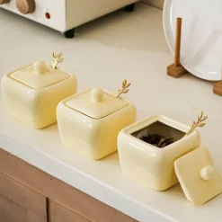 Decor Küche & Esszimmer-Quadratisches Gewürzdosen-Set aus Keramik – Stilvolle Aufbewahrungsbehälter für die Küche