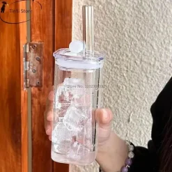 Plates u0026 More Küche & Esszimmer-Quadratisches Glasbecher-Set mit Strohhalm – Stilvolles, hitzebeständiges Trinkgeschirr für Milch und Kaffee