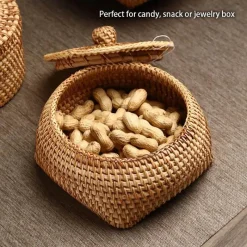 Feast u0026 Flair Küche & Esszimmer-Rattan-Aufbewahrungsbox – Snack-Organizer für die Küche mit Deckel