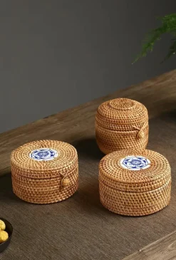 Feast u0026 Flair Küche & Esszimmer-Rattan-Aufbewahrungsbox – Snack-Organizer für die Küche mit Deckel