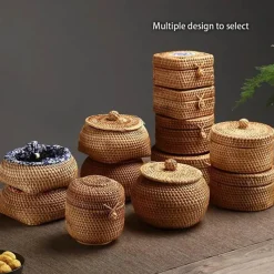 Feast u0026 Flair Küche & Esszimmer-Rattan-Aufbewahrungsbox – Snack-Organizer für die Küche mit Deckel