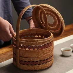 Feast u0026 Flair Küche & Esszimmer-Rattan-Picknicktablett – Doppelstöckiger Mahlzeiten-Organizer