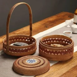 Feast u0026 Flair Küche & Esszimmer-Rattan-Picknicktablett – Doppelstöckiger Mahlzeiten-Organizer