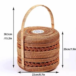 Feast u0026 Flair Küche & Esszimmer-Rattan-Picknicktablett – Doppelstöckiger Mahlzeiten-Organizer