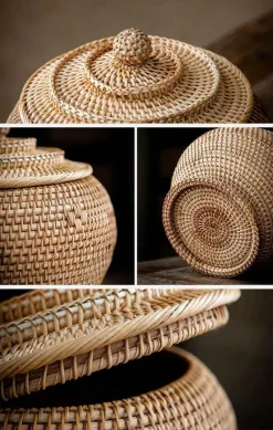 Feast u0026 Flair Küche & Esszimmer-Rattan-Teedose – Aufbewahrungsbox für grünen Puer-Tee für Kung-Fu-Tee