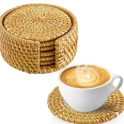 Tom Küche & Esszimmer-Rattan-Untersetzer-Set – hitzebeständiges Korbgeflecht, Boho-Dekor, 6-teilig