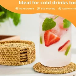 Tom Küche & Esszimmer-Rattan-Untersetzer-Set – hitzebeständiges Korbgeflecht, Boho-Dekor, 6-teilig