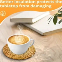 Tom Küche & Esszimmer-Rattan-Untersetzer-Set – hitzebeständiges Korbgeflecht, Boho-Dekor, 6-teilig