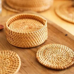 Feast u0026 Flair Küche & Esszimmer-Rattan-Untersetzer-Set - Tischsets für Tassen und Gläser