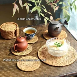 Feast u0026 Flair Küche & Esszimmer-Rattan-Untersetzer-Set - Tischsets für Tassen und Gläser