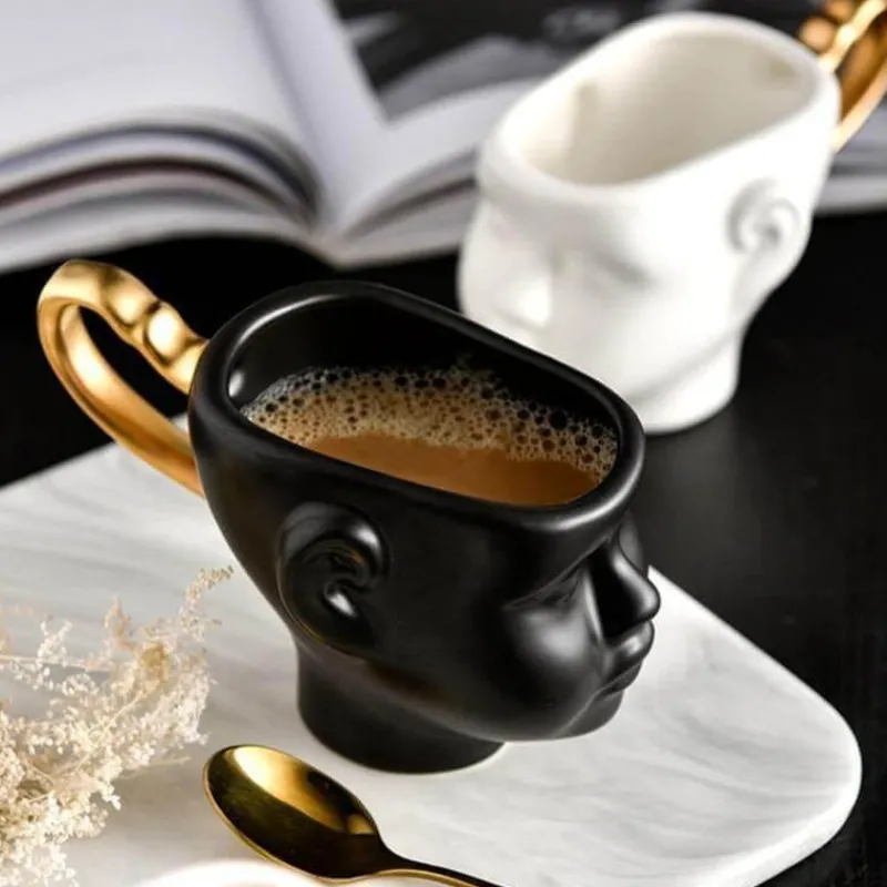 The Decor Haven Küche & Esszimmer-Realistische Keramik-Gesichtsbecher – Elegantes Kaffeetassen-Set