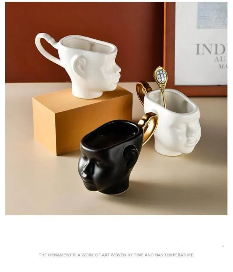 The Decor Haven Küche & Esszimmer-Realistische Keramik-Gesichtsbecher – Elegantes Kaffeetassen-Set