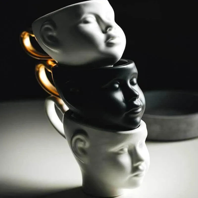 The Decor Haven Küche & Esszimmer-Realistische Keramik-Gesichtsbecher – Elegantes Kaffeetassen-Set
