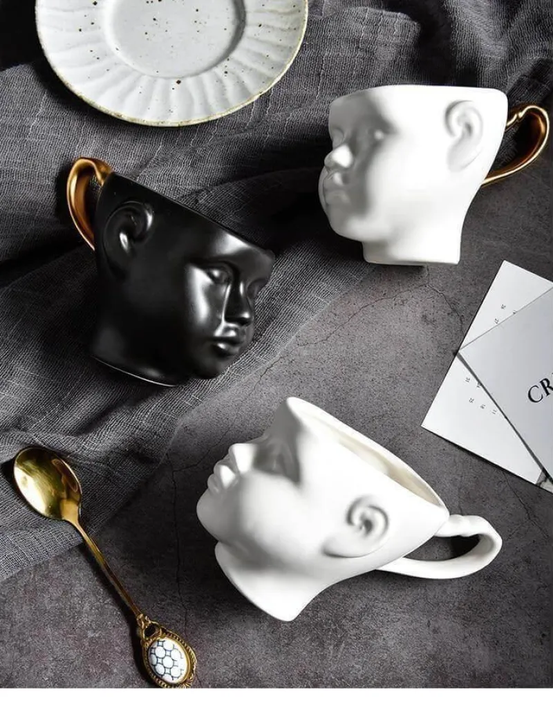 The Decor Haven Küche & Esszimmer-Realistische Keramik-Gesichtsbecher – Elegantes Kaffeetassen-Set