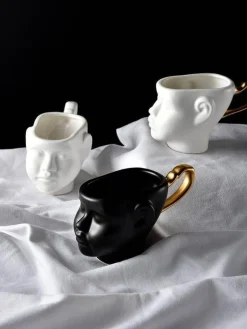 The Decor Haven Küche & Esszimmer-Realistische Keramik-Gesichtsbecher – Elegantes Kaffeetassen-Set