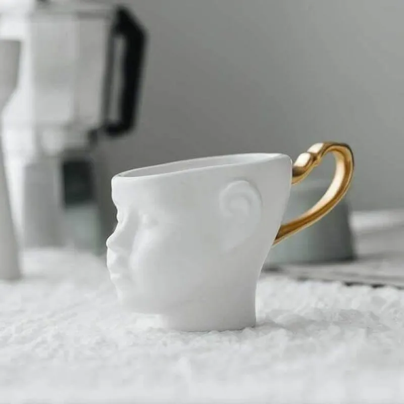 The Decor Haven Küche & Esszimmer-Realistische Keramik-Gesichtsbecher – Elegantes Kaffeetassen-Set