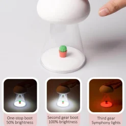 Comfort u0026 Style Beleuchtung-Rechargeable Cactus Mushroom Night Lamp - Stylish White LED Decor