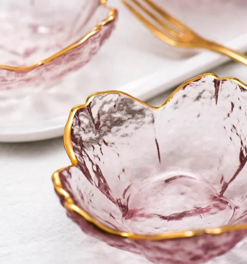 Plates u0026 More Küche & Esszimmer-Regenbogen-Glasschale mit Goldrand - Blaue Schnecke, Seestern, Jakobsmuschelteller