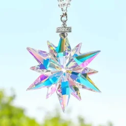 The Decor Haven Autozubehör|Automobilindustrie-Regenbogen-Schneeflocken-Autoanhänger – Transparentes Dekor für Fahrzeuge