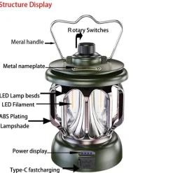 The Outdoor Vault Camping-Werkzeuge|Outdoor-Artikel-Retro Campinglampe - Tragbare LED-Powerbank