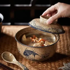 Elegance at the Table Küche & Esszimmer-Retro Ramen Schüssel Set - Keramik mit Deckel Essstäbchen Löffel