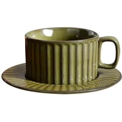 Plates u0026 More Küche & Esszimmer-Retro-Kaffeetassen-Set – Keramiktasse mit Untertasse und Löffel für das Café zu Hause