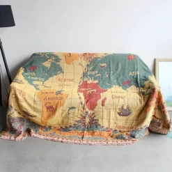 Snug u0026 Soft Bettzeug-Retro-Weltkarte Überwurfdecke - Gemütlicher Sofabezug aus Baumwolle