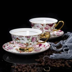 Feast u0026 Flair Küche & Esszimmer-Romantisches Teetassen-Set aus Bone China – Blumendesign mit Untertasse und Löffel