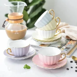 Plates u0026 More Küche & Esszimmer-Rosa Kaffeetassen-Set aus Bone China – Englische Teetassen 200 ml