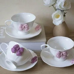 Plates u0026 More Küche & Esszimmer-Rosa Porzellan-Teeservice – Hochwertige Kaffeetassen und Untertassen aus Keramik