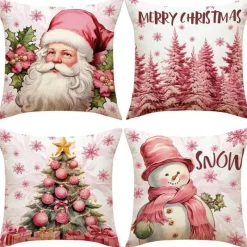 Pillow Haven Bettzeug-Rosa Weihnachtsmann Weihnachtsbaum Kissenbezug - Neujahr Home Decor Sofakissen